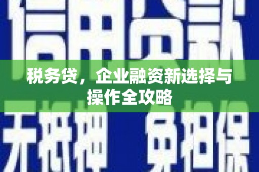 思南税务贷，企业融资新选择与操作全攻略